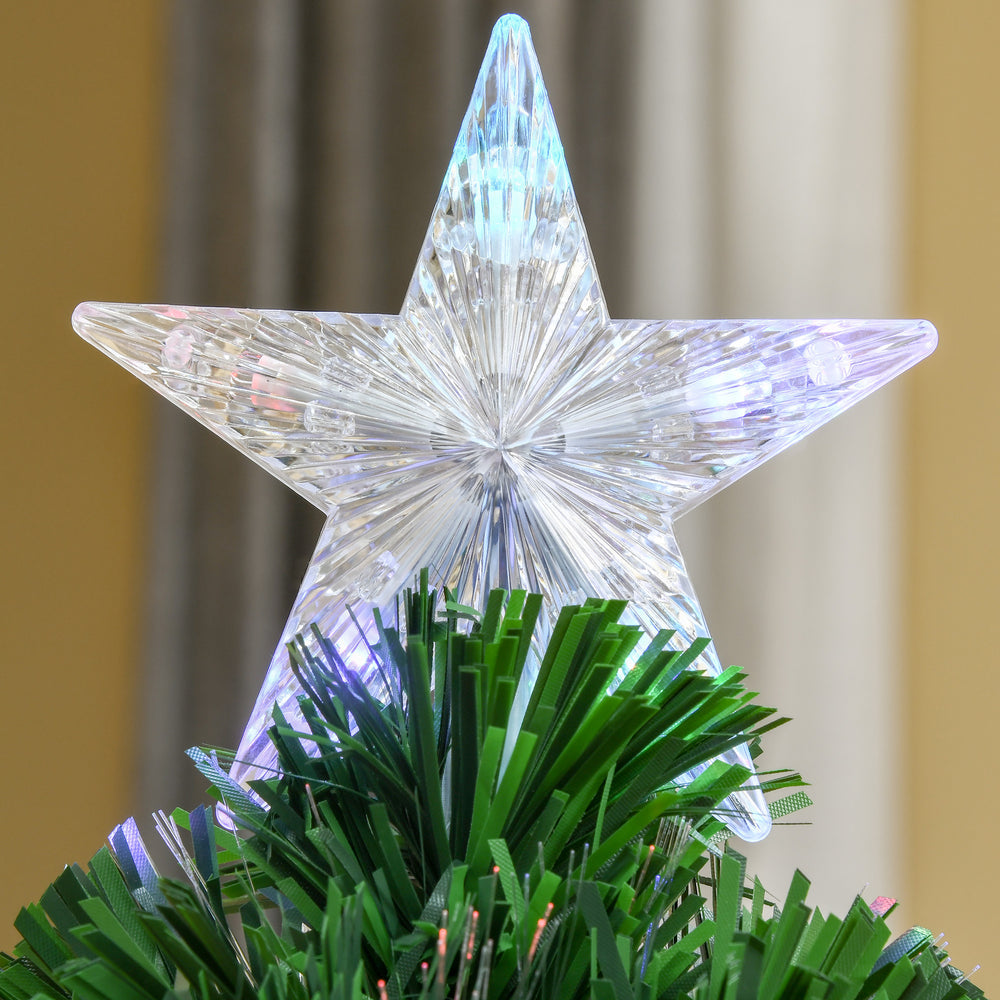 Sapin de Noël Artificiel Lumineux 90H cm Fiber Optique LED Multicolore + Support Pied 90 Branches étoile Sommet Brillante Vert