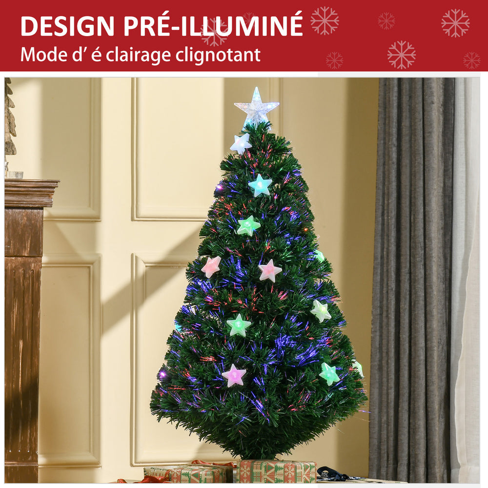 Sapin de Noël artificial lumineux 120 cm 16 lumières LED fiber optics lumineux multicolores 130 branches PVC étoile sommet brilliante vert