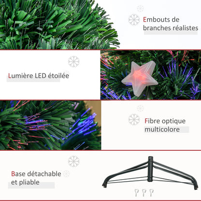 Sapin de Noël artificial lumineux 120 cm 16 lumières LED fiber optics lumineux multicolores 130 branches PVC étoile sommet brilliante vert