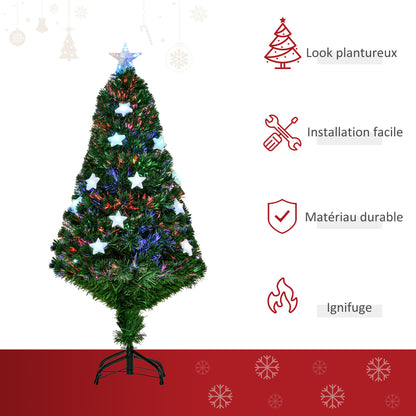 Sapin de Noël artificial lumineux 120 cm 16 lumières LED fiber optics lumineux multicolores 130 branches PVC étoile sommet brilliante vert