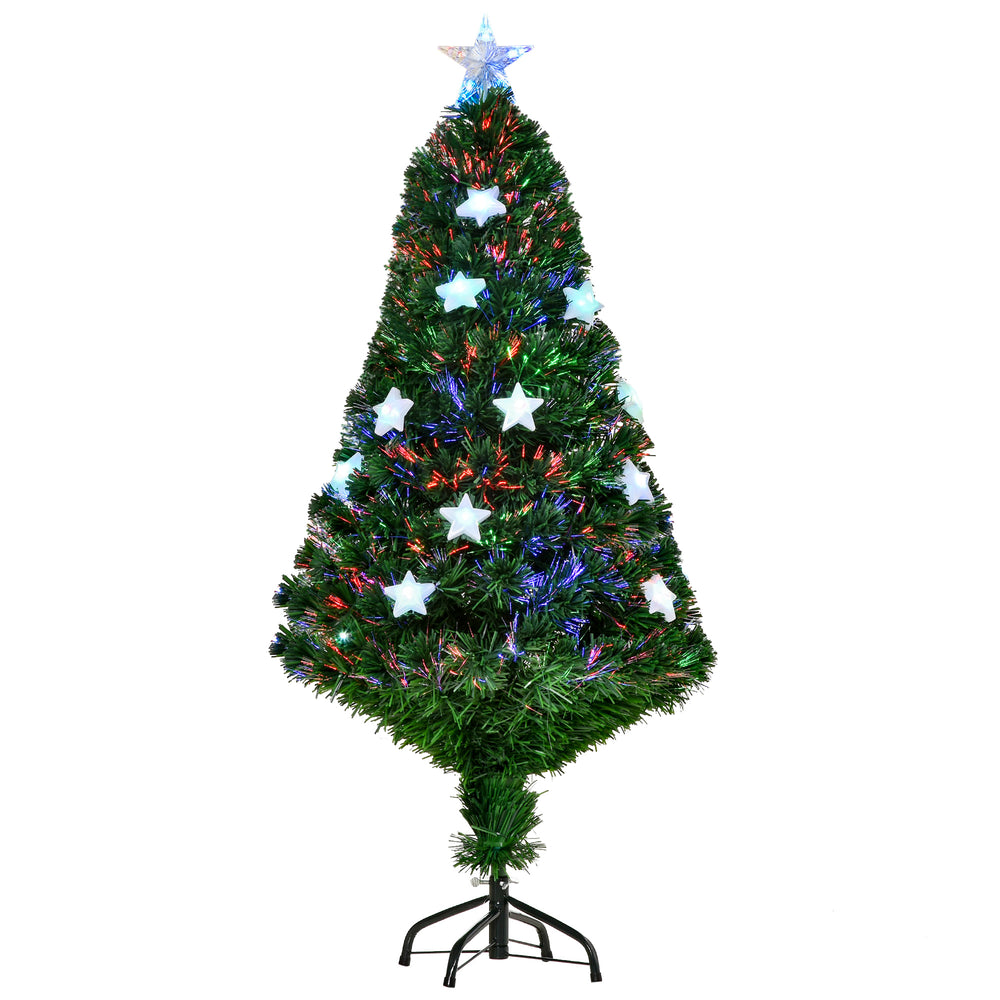 Sapin de Noël artificial lumineux 120 cm 16 lumières LED fiber optics lumineux multicolores 130 branches PVC étoile sommet brilliante vert