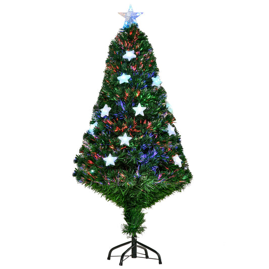 Sapin de Noël artificial lumineux 120 cm 16 lumières LED fiber optics lumineux multicolores 130 branches PVC étoile sommet brilliante vert