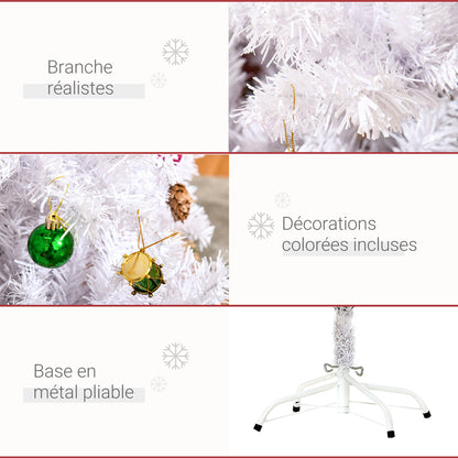 Sapin Arbre de Noël Artificiel Blanc 150 cm 680 Branches with Nombreux Accessories variés