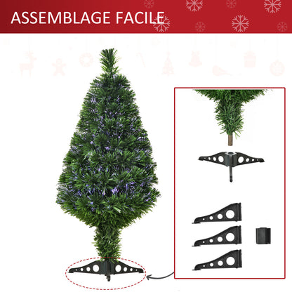 Sapin de Noël Artificiel Lumineux 90H cm Fiber Optique Multicolore + Support Pied 90 Branches Vert