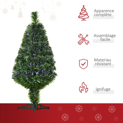 Sapin de Noël Artificiel Lumineux 90H cm Fiber Optique Multicolore + Support Pied 90 Branches Vert