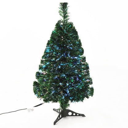 Sapin de Noël Artificiel Lumineux 90H cm Fiber Optique Multicolore + Support Pied 90 Branches Vert