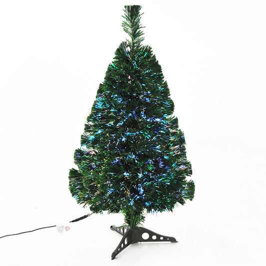 Sapin de Noël Artificiel Lumineux 90H cm Fiber Optique Multicolore + Support Pied 90 Branches Vert
