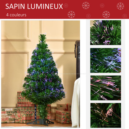 Sapin de Noël Artificiel Lumineux 90H cm Fiber Optique Multicolore + Support Pied 90 Branches Vert