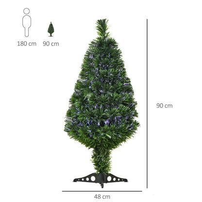 Sapin de Noël Artificiel Lumineux 90H cm Fiber Optique Multicolore + Support Pied 90 Branches Vert