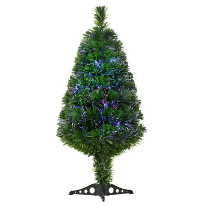 Sapin de Noël Artificiel Lumineux 90H cm Fiber Optique Multicolore + Support Pied 90 Branches Vert