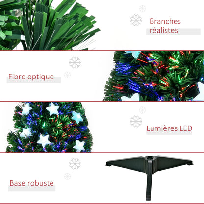 Sapin de Noël Artificiel Lumineux 90H cm Fiber Optique LED Multicolore + Support Pied 90 Branches étoile Sommet Brillante Vert
