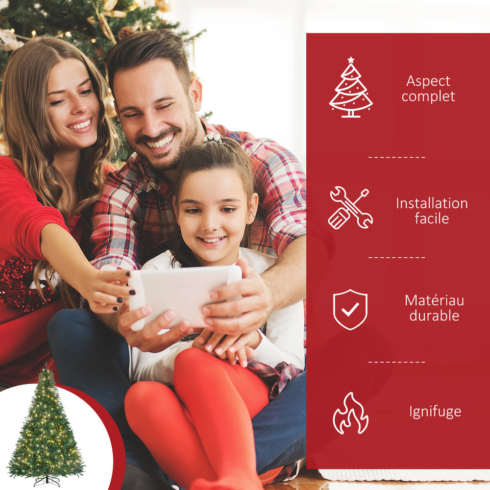 Sapin de Noël Artificiel Lumineux 210H cm LED x 700 Blanc Chaud + Support Pied 2154 Branches Vert