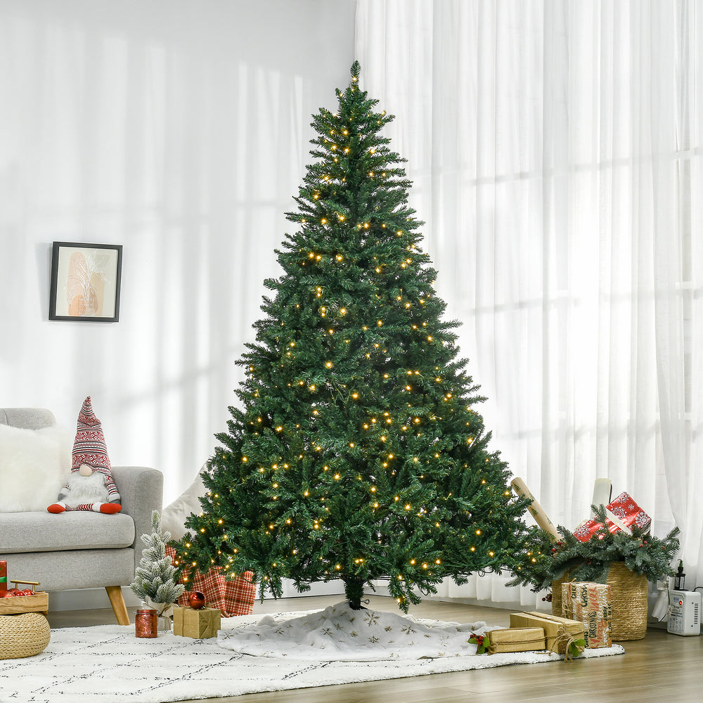 Sapin de Noël Artificiel Lumineux 210H cm LED x 700 Blanc Chaud + Support Pied 2154 Branches Vert
