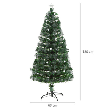 Sapin de Noël Artificiel Lumineux 120H cm Fiber Optique LED + 20 Ampoules + Support Pied 130 Branches étoile Sommet Brillante Vert