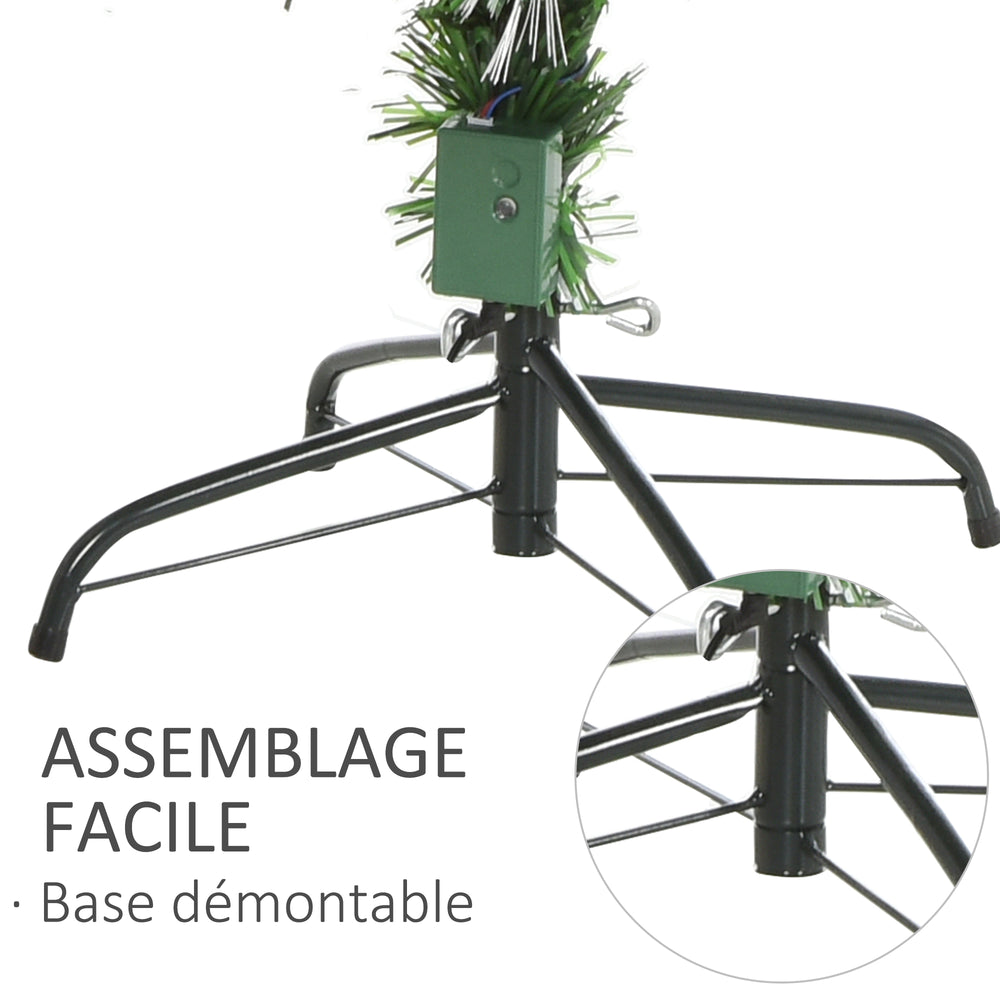 Sapin de Noël Artificiel Lumineux 120H cm Fiber Optique LED + 20 Ampoules + Support Pied 130 Branches étoile Sommet Brillante Vert