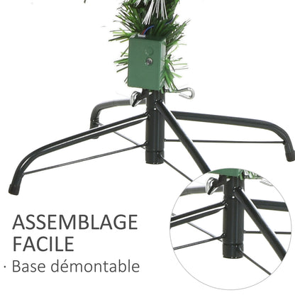 Sapin de Noël Artificiel Lumineux 120H cm Fiber Optique LED + 20 Ampoules + Support Pied 130 Branches étoile Sommet Brillante Vert