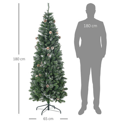 Sapin de Noël artificiel 180 cm with 618 branches enneigées, support en acier, arbre de Noël artificiel with socle pliable en acier, vert