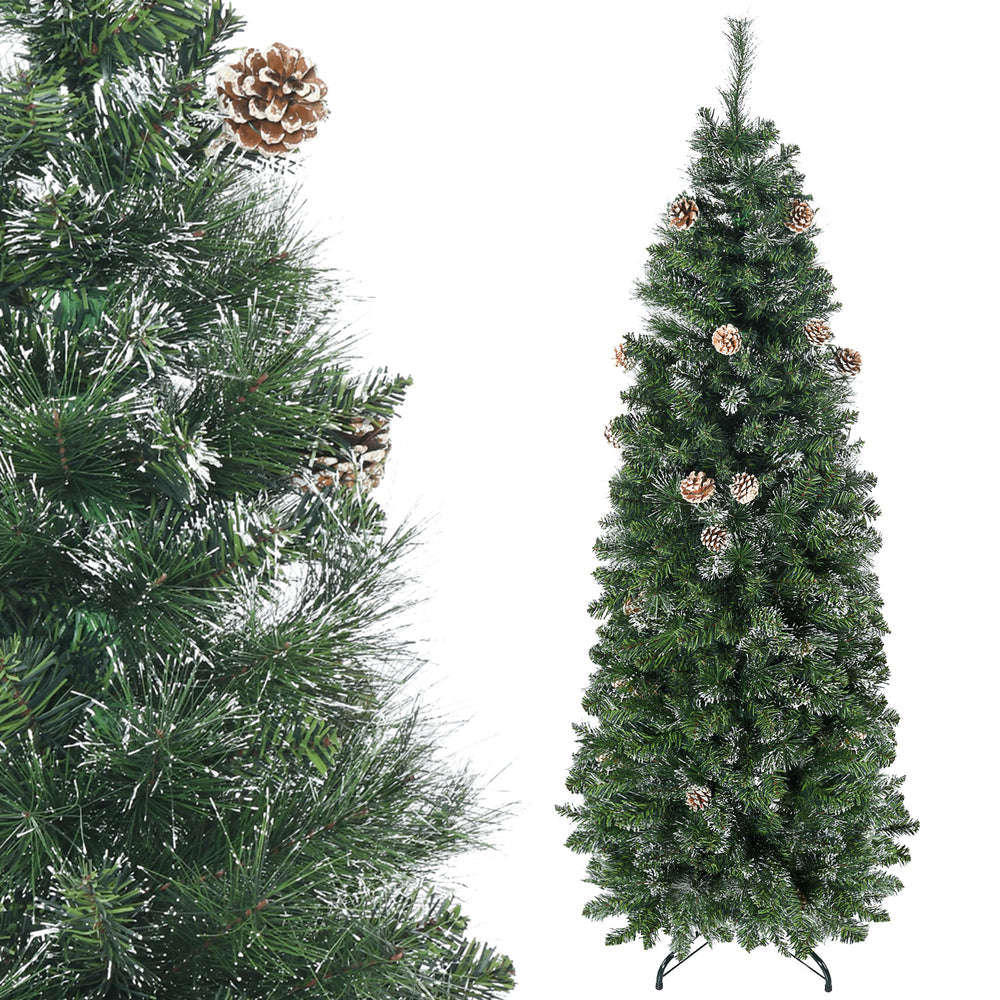 Sapin de Noël artificiel 180 cm with 618 branches enneigées, support en acier, arbre de Noël artificiel with socle pliable en acier, vert