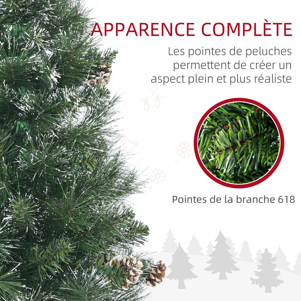 Sapin de Noël artificiel 180 cm with 618 branches enneigées, support en acier, arbre de Noël artificiel with socle pliable en acier, vert
