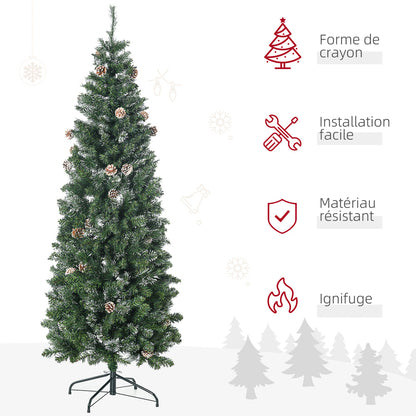 Sapin de Noël artificiel 180 cm with 618 branches enneigées, support en acier, arbre de Noël artificiel with socle pliable en acier, vert