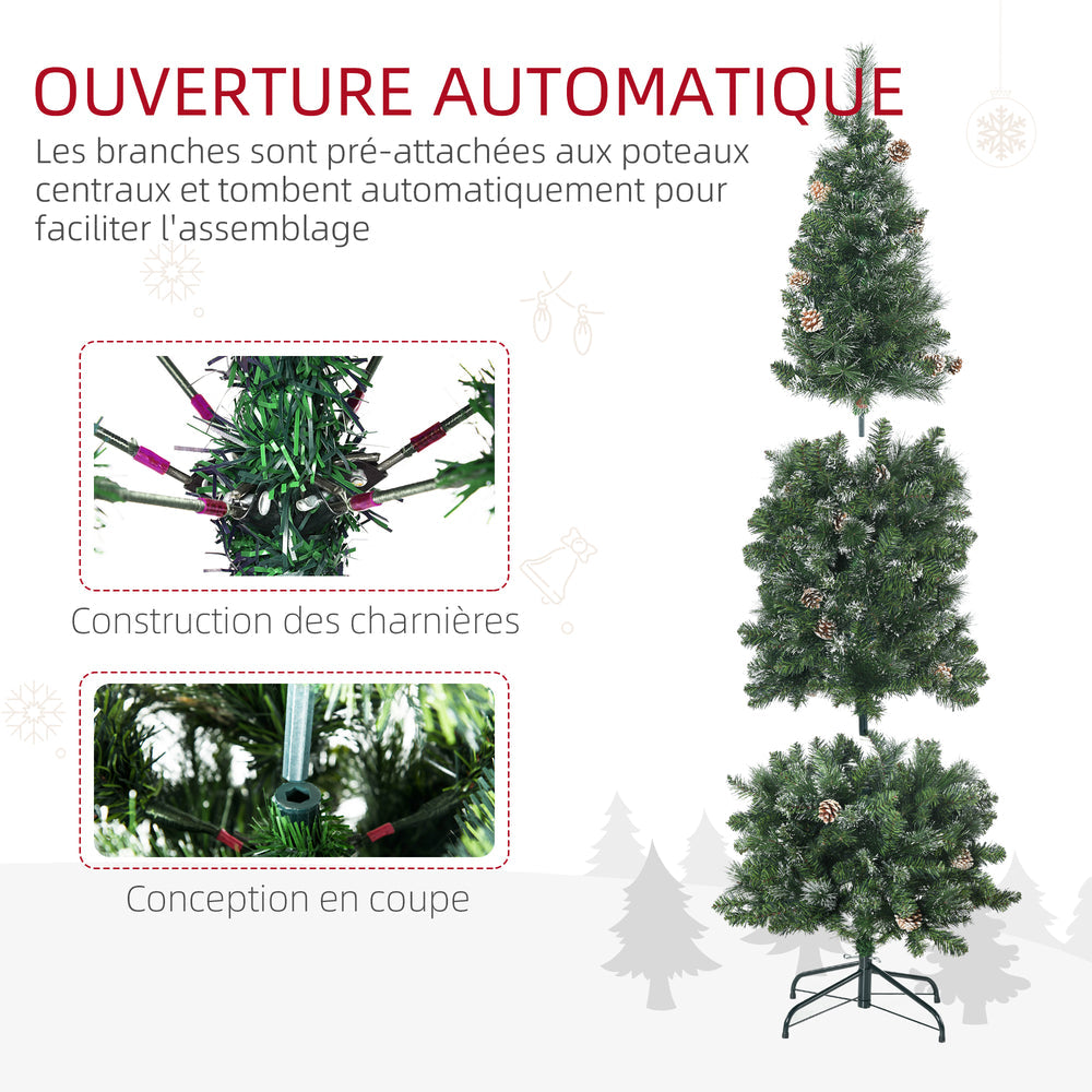 Sapin de Noël artificiel 180 cm with 618 branches enneigées, support en acier, arbre de Noël artificiel with socle pliable en acier, vert