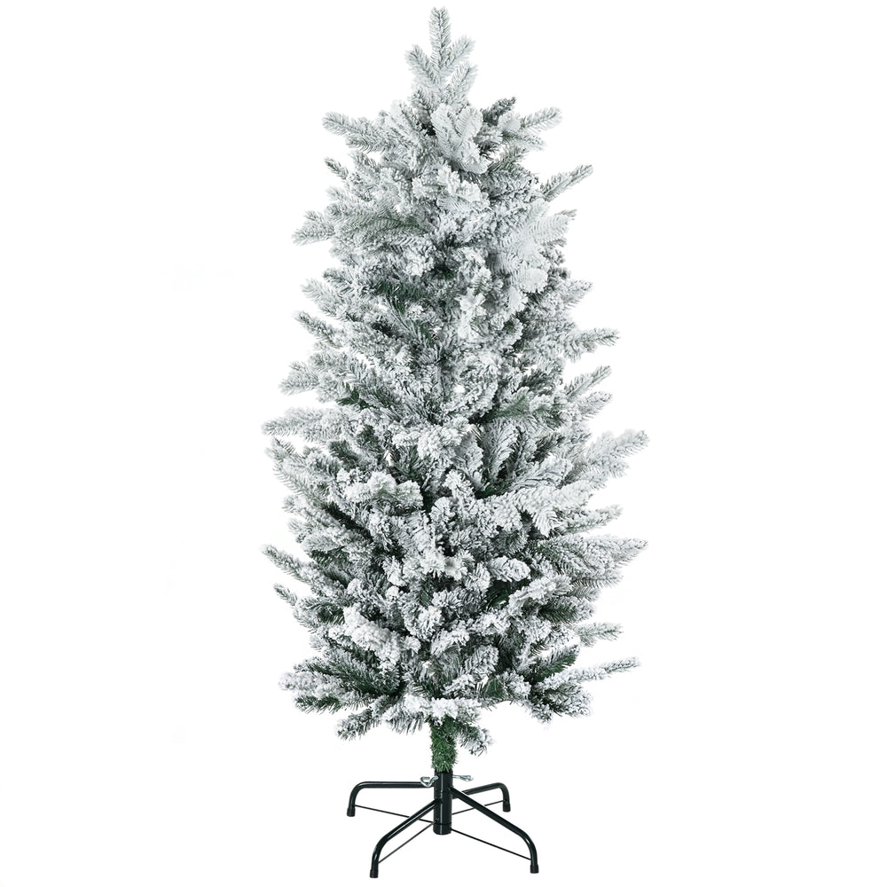 Sapin de Noël artificiel 135 cm, pin naturel enneigé, 267 branches de neige, ouverture automatique, base en acier, vert