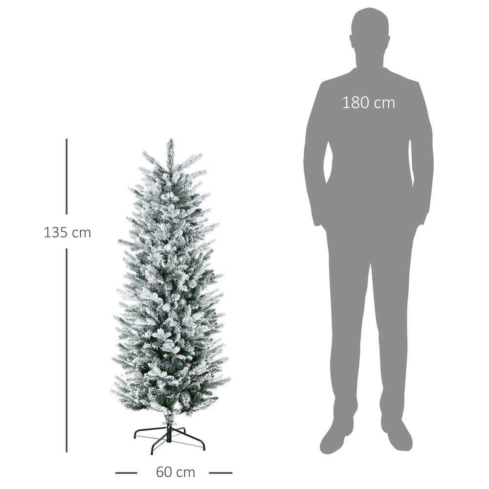 Sapin de Noël artificiel 135 cm, pin naturel enneigé, 267 branches de neige, ouverture automatique, base en acier, vert